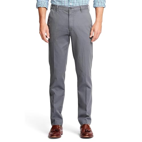 IZOD Men's Flat Front Straight Fit Performance Stretch Chino Pant, Smoked Pearl, 36Wx34L