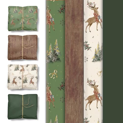 Papier cadeau de Noël rustique de qualité supérieure, 24 feuilles épaisses