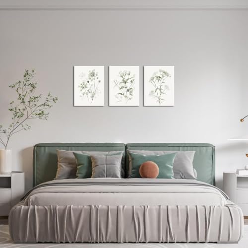 Art mural de plantes boho vert sauge triptyque salon moderne - 3