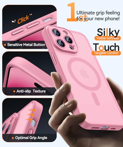 Image of CANSHN Magnetic Compatible with iPhone 14 Pro Max Case, Upgraded [Full Camera Protection] [Compatible with Magsafe] [Translucent Matte] Shockproof Protective Phone Case Cover 6.7 Inch - Pink