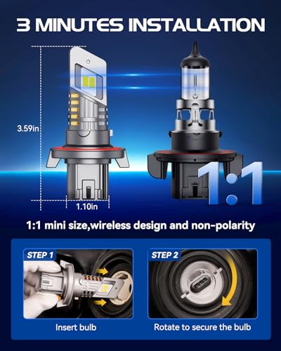 Image of SEALIGHT H13 /9008 LED Bulbs, 30,000LM Super Bright 6500K Cool White, 1:1 Mini Wireless Halogen Replacement Bulbs with Fan Cooling, Plug and Play, Pack of 2