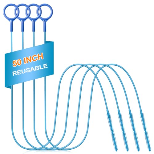 4 Pack 50 Inch Drain Snake Hair Drain Clog Remover Tool for Bathroom Sink