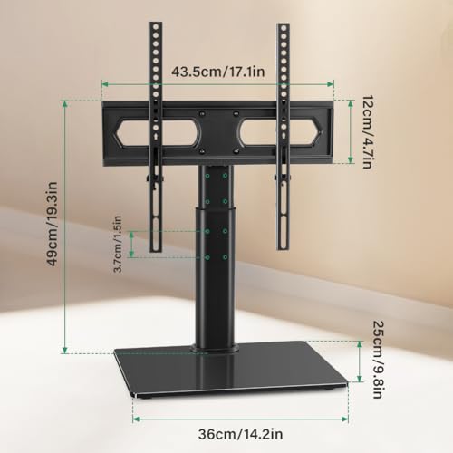 FURWOO Height Adjustable Universal TV Stand for 27 to 65 inch LCD LED TVs Swivel Table top TV Stands with Tempered Glass Base Vesa 400x400mm - Thumbnail 2