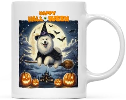 Happy Halloween Samoyed Witch Pumpkins Bats Mug Siberian Sammy Do...