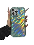 Nekiyo Tech Case Compatible with iPhone 15 Pro, Cute Luxury Water Ripple Wavy Pattern Holographic Laser Bright Color, Soft TPU Shockproof Protective Cover for Girls Women – Clear Blue