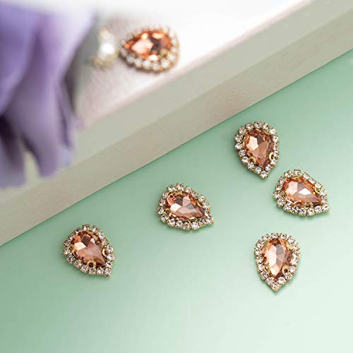 30Pcs Crystal Rhinestones Sewing On, Premium Teardrop Rhinestones Flatback Beads Buttons With Diamond, Diy Crafts Gems For Clothing, Bags, Shoes, Dress, Wedding Party Decoration (14Mm Rose Gold) #TOP3
