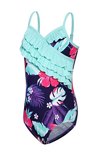 Jurebecia meninas Uma Peça de Fato de Nado Cruzada Floral Padrão Floral Bolo Azul Bolo Vestido Hem,1