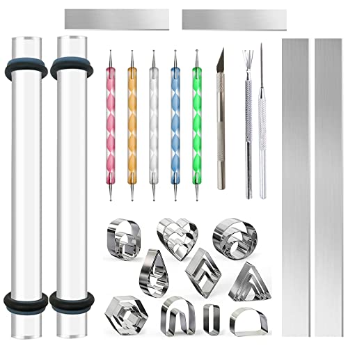 14Polymer Clay Tools And 24Pcs Cutters Earring Jewelry Metal Cutters Acrylic Roller Rolling Pin With Thickness Rings Tissue Blade Sculpting Making Supplies Slicer Knife Dotting Accessories Press #TOP8