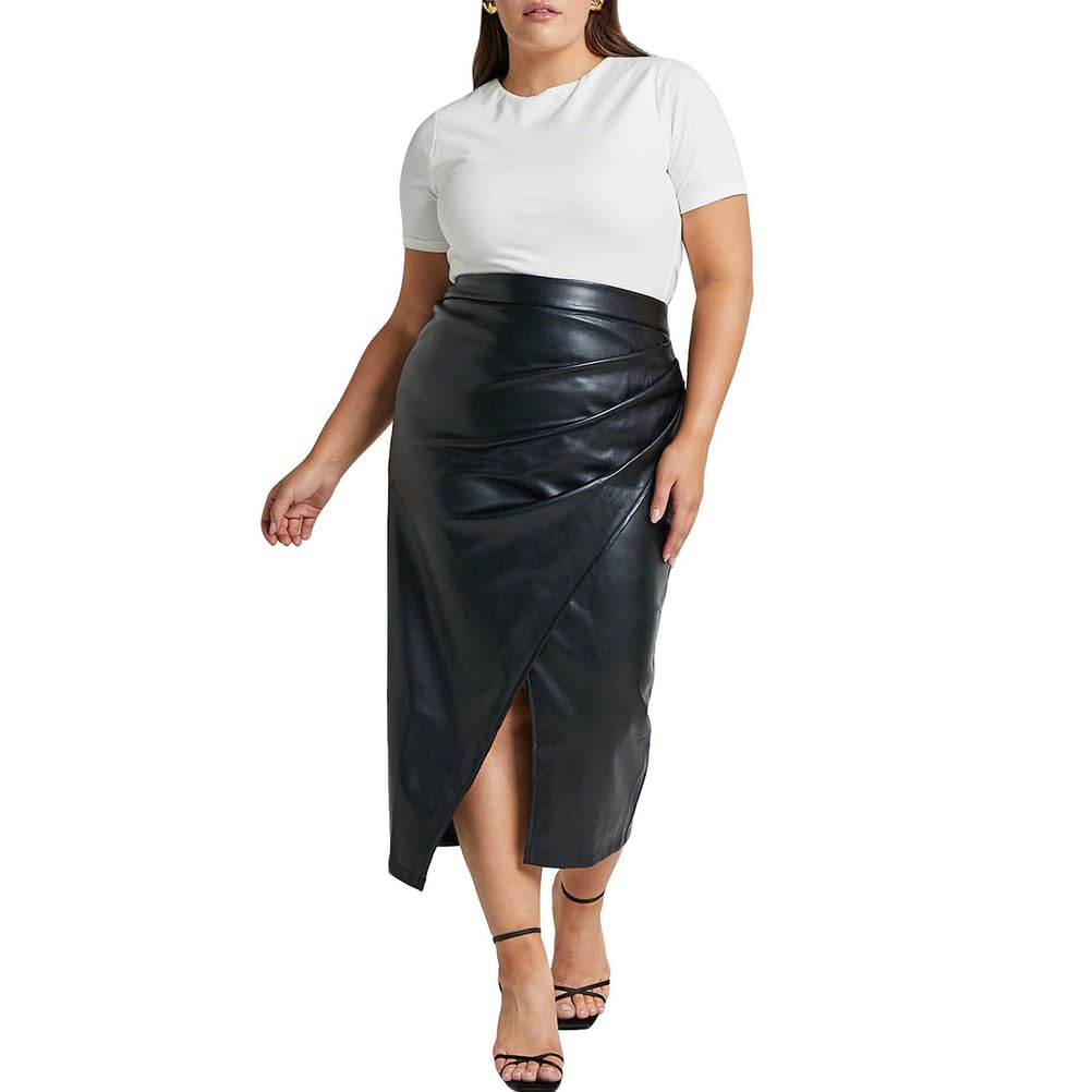 Gonna in Similpelle Per Donna Vita Alta Plissettata Spacchi Anteriori Sexy Aderente Casual Da Lavoro Midi A Tubino