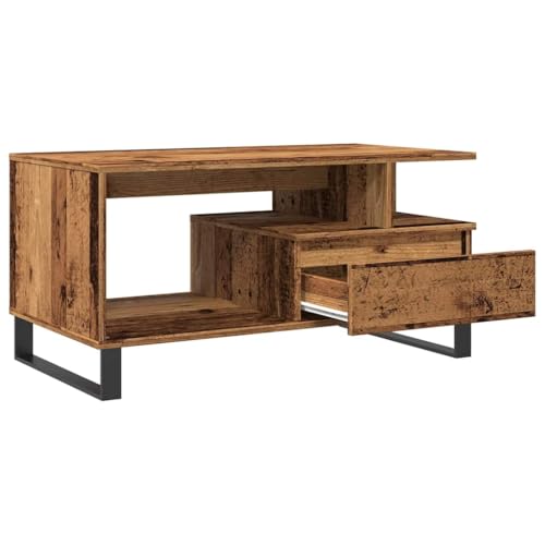Table basse vieux bois 90x49x45cm rectangulaire design industriel - 8