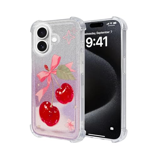 Nimeey Big Cherry Bow for iPhone 17 P[XANA Ob^[ LL 킢 Jo[AA`XNb` \tg TPU XtBbg ϏՌیP[X p K[Y K[[