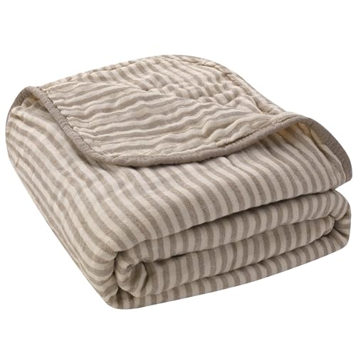 HardNok Ultra Soft Muslin Baby Blanket - Made with Organic Cotton, Gender Neutral Warm Coffee Striped Jacquard, Swaddle & Crib Quilt, 43x43 Inches (Horizon Dune)