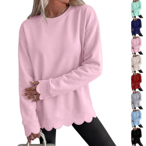 Scalloped Sweatshirt for Women Loose Fit Cotton Fall Casual Pullover - image 1