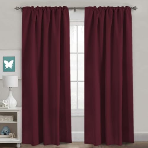 Image of H.VERSAILTEX Christmas Blackout Curtains Thermal Insulated Window Treatment Panels Blackout Drapes for Living Room Back Tab /Rod Pocket Bedroom Draperies, 52 x 84 Inch, Burgundy Red, 2 Panels