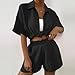 Summer women's set fashionable casual shorts short-sleeved shirt blouse buttoned cardigan (black,M)