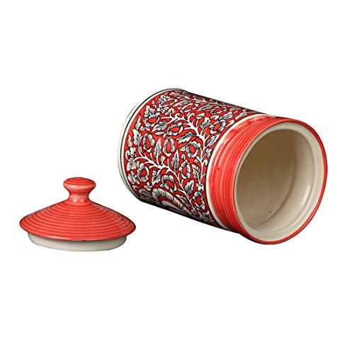Image of Caffeine Ceramic Stonwear Handmade Red Mughal Barni /Pickle Jar (Set of 3)