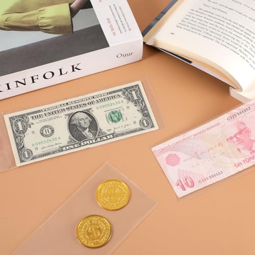 JIYIN Pacote com 100 suportes transparentes de papel-moeda, mangas para notas de dólar, 21 x 6 cm, b