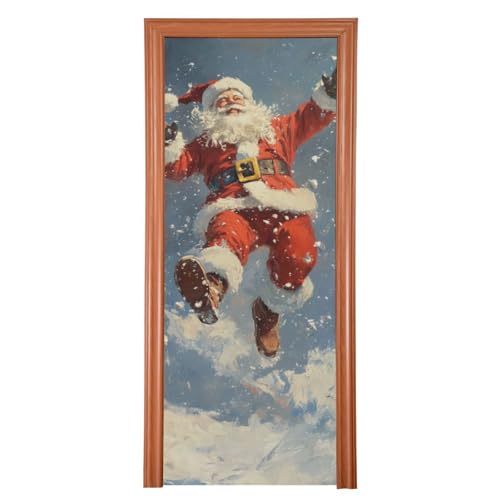 FLildon Santa Claus Snowy Christmas Door Cover Decoration, Party Accessory Porch Decor for Festive Ornament Room Door Covers 35 x 79 Inch