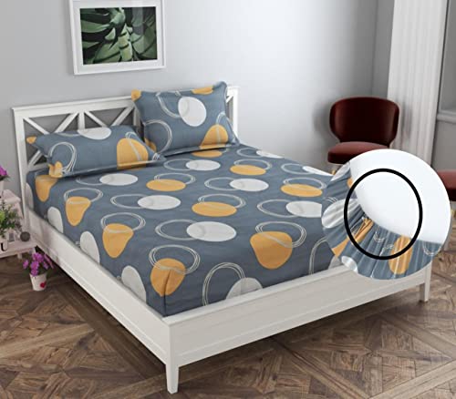 Image of BSB HOME Premium Cotton Elastic Fitted Bedsheets with 2 King Size Pillow Covers | Double Bed with All Around Elastic 180 TC Supersoft | Size - 72 King Sizex78+10 inches | Off White & Grey