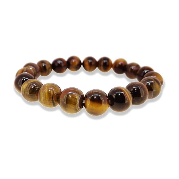 Image of Arihant Gems & Jewels Tiger Eye Bracelet for Men & Women | Natural Tiger Eye Stone Healing Bracelet | Wealth, Protection & Confidence Crystal | 8mm Beaded Stretch Bracelet for Unisex.