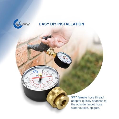 2-1234 water pressure test gauge 0-200 psi red max pointer 3434 female hose thread rust-free corrosion-resistant case brass connector for home garden rv indooroutdoor
