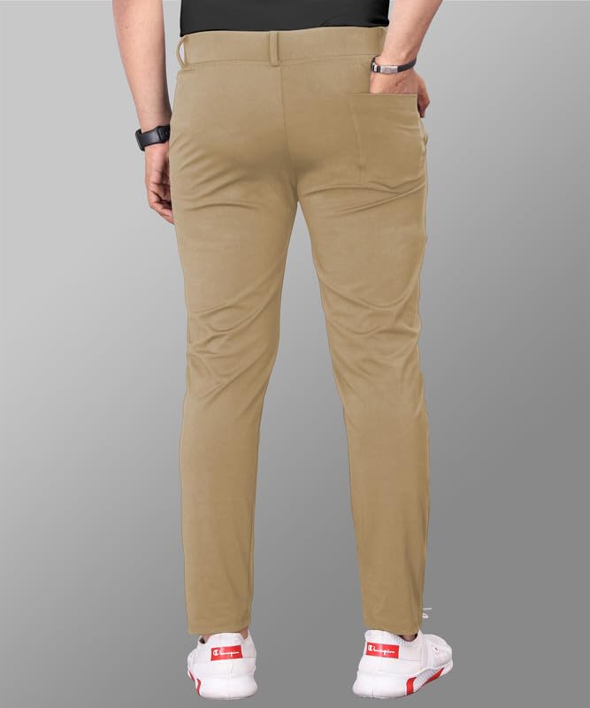 Image of COMBRAIDED Men's Slim Fit Stretchable Casual Trousers | Stylish Lycra Blend Pants for Office, Party