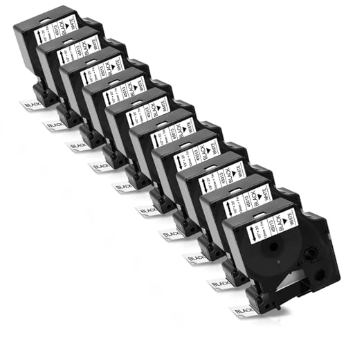 Ruban D1 45013 12mm noir sur blanc compatible Labelmanager 160, pack de 10 recharges durables