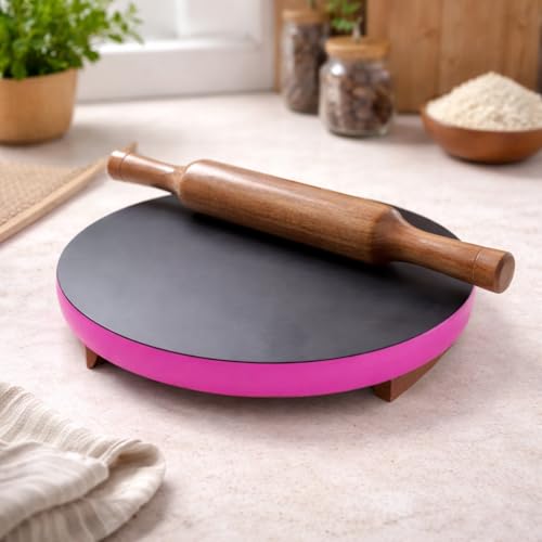 Jaipur Ace Handcrafted Wooden Chakla Belan Rolling Plate Roti Maker Rolling Pin (10 Inch) Wooden...