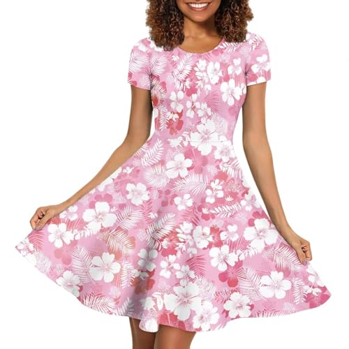 Image of HUGS IDEA Womens Puffy Swing Midi Dress Round Neck Short Sleeve Party A-Line Dresses