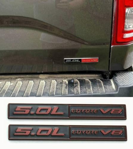Image of 2Pc 5.0L Coyote V8 Emblems 3D Adhesive Badge V8 Engine Trim Fender Hook Trunk Decals Stickers Compatible for car (Red Black)