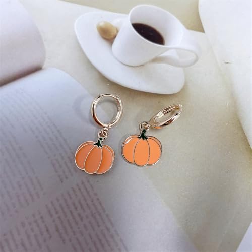 Cute Pumpkin Small Hoop Earrings for Women Dainty Minimalist Gold-tone Halloween Thanksgiving Holiday Huggie Hoops Dangle Drop Earring Fashion Jewelry3