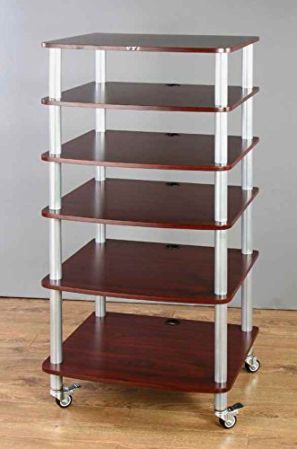 VTI Manufacturing AR406SC 4 Silver Poles 6 Cherry Shelves with Caster AV Stand