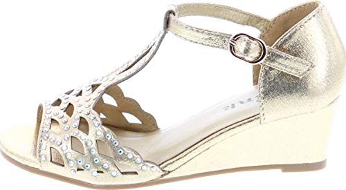 Blaze04 Kids Rhinestone Peep Toe Cut Out Ankle Strap Wedge Dress Sandal Shoes2
