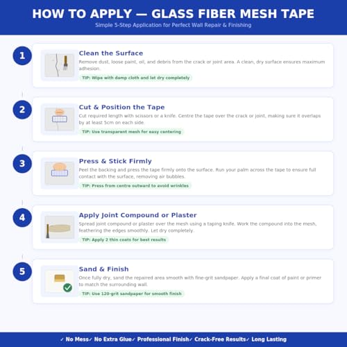 Image of Self Adhesive | 60 GSM (2 INCH X 50 MTR) Fiber Mesh Drywall Tape | Glass Fiber Mesh Tape for Wall Crack Repair, Drywall Joints, Plastering & Waterproofing Adhesive