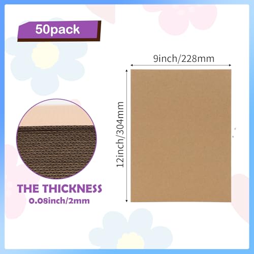Image of RLAVBL 50 Pack 9x12 Corrugated Cardboard Sheets, Flat Cardboard Inserts for Shipping, Mailing, Packing, DIY Crafts