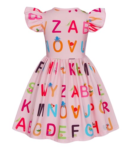 WonderBabe Toddler Kids Back to School Dress First Day of School Outfits for Girls Summer Casual Flutter Sleeve Ruffle Printed Dresses Size 6-72