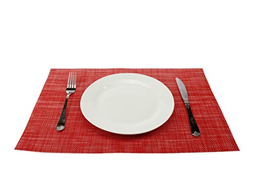 Gefeii Placemats Dining Table Table Mats Non-Slip Heat-Resistant Pvc Woven Vinyl Washable Kitchen Placemats Set Of 6 Stain Resistant Placemats (Red, 6) #TOP4
