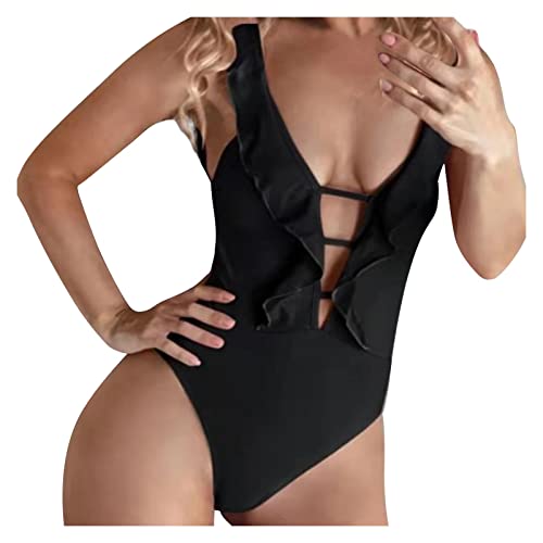 Maillot de bain une pièce femme noir L | Monokini uni sexy à lacets style hôtel