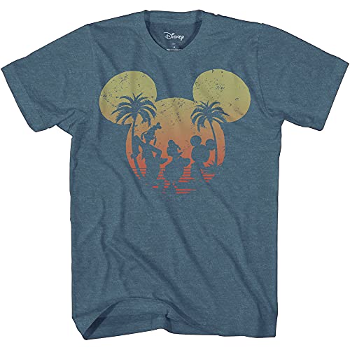 Disney Mickey Mouse Donald Duck Goofy Sunset Adult Mens Graphic T-Shirt(LG, Indigo Heather)