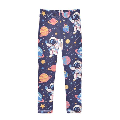 Wusikd Cartoon Astronaut Girls' Leggings Toddler Doodles Planets Stars Kids Yoga Pants Dance Active Tights 4T