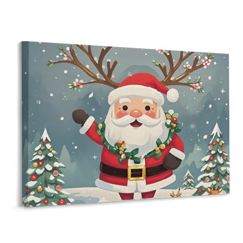 Toile de Noël cadeau idéal cadre Père Noël fleurs de prunier