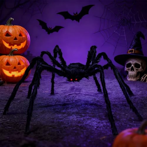 PUHPIG 200" Halloween Spider Web + 59" Giant Spider Decorations, Triangular Huge Spiders Web and Hairy Scary Fake Spider, for Indoor Outdoor Porch Yard, Scary Haunted House Party, and Halloween Décor - Image 4