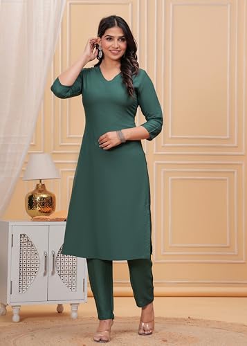 Image of ANILINE Women's Rayon Solid plain v neck kurta Trouser /Pant set
