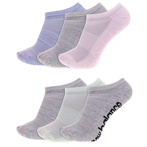 New Balance Performance Cushioned No Show Socks-6 & 12 Moisture Wicking Grey Assorted (6 Pairs) Medium