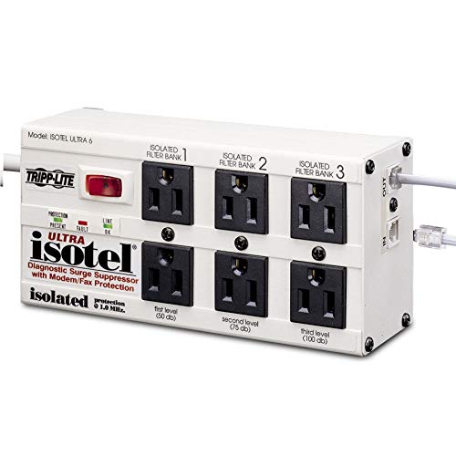 Tripp Lite Isobar 6 Outlet Surge Protector, 6ft. Cord, Right-Angle Plug, Tel/Fax/Modem, Metal, & $50,000 INSURANCE (ISOTEL6 ULTRA)