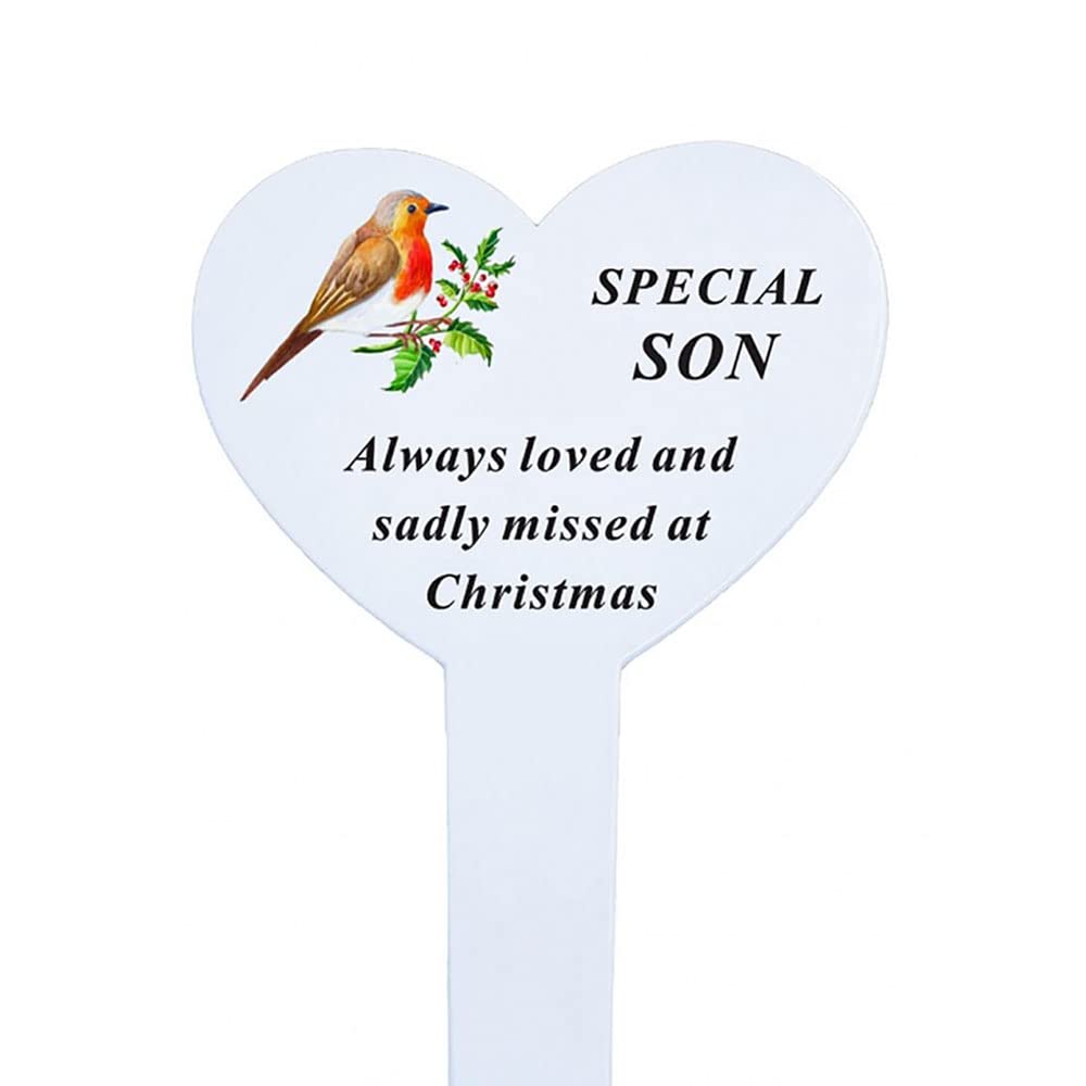 Angravememorials White Special Son Christmas Memorial Stake 'Always Loved And Sadly Missed At Christmas' Wood 23Cm X 13Cm