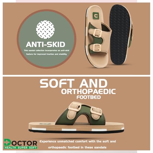 Image of DOCTOR HEALTH SUPER SOFT Men Comfortable Double Strap Slippers with Adjustable Buckles, Cushioned Footbed and Anti Slip Sole, Casual Everyday Wear Sliders for Indoor and Outdoor Use