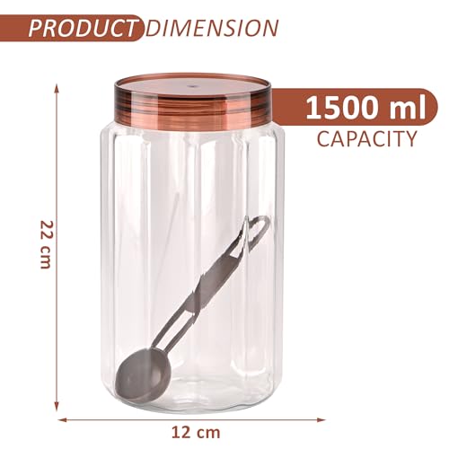 Image of Kuber Industries 1500 Ml Plastic Containers for Kitchen Storage Set of 3 | Multi-Purpose Airtight Kitchen Pet Jars and Containers Set for Spices, Pulses & Grains | Opal - Brown