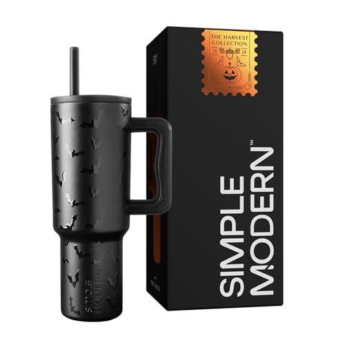 Image of Simple Modern Halloween 40 oz Tumbler with Handle and Straw Lid | Leak-Proof Insulated Stainless Steel Water Bottle Travel Mug | Gifts for Women Men Him Her | Trek Signature | Spooky Bats