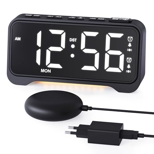 ROCAM Wecker Laut für Tiefschläfer, Wecker Digital mit 3 Vibrationsstufen & 5 Lautstärken, Vibrationswecker mit Doppelalarm & 3 Weckzyklen, Großes...